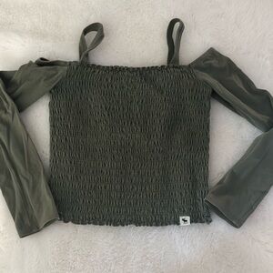 Abercrombie Kids Dark Green Smocked Crop Top